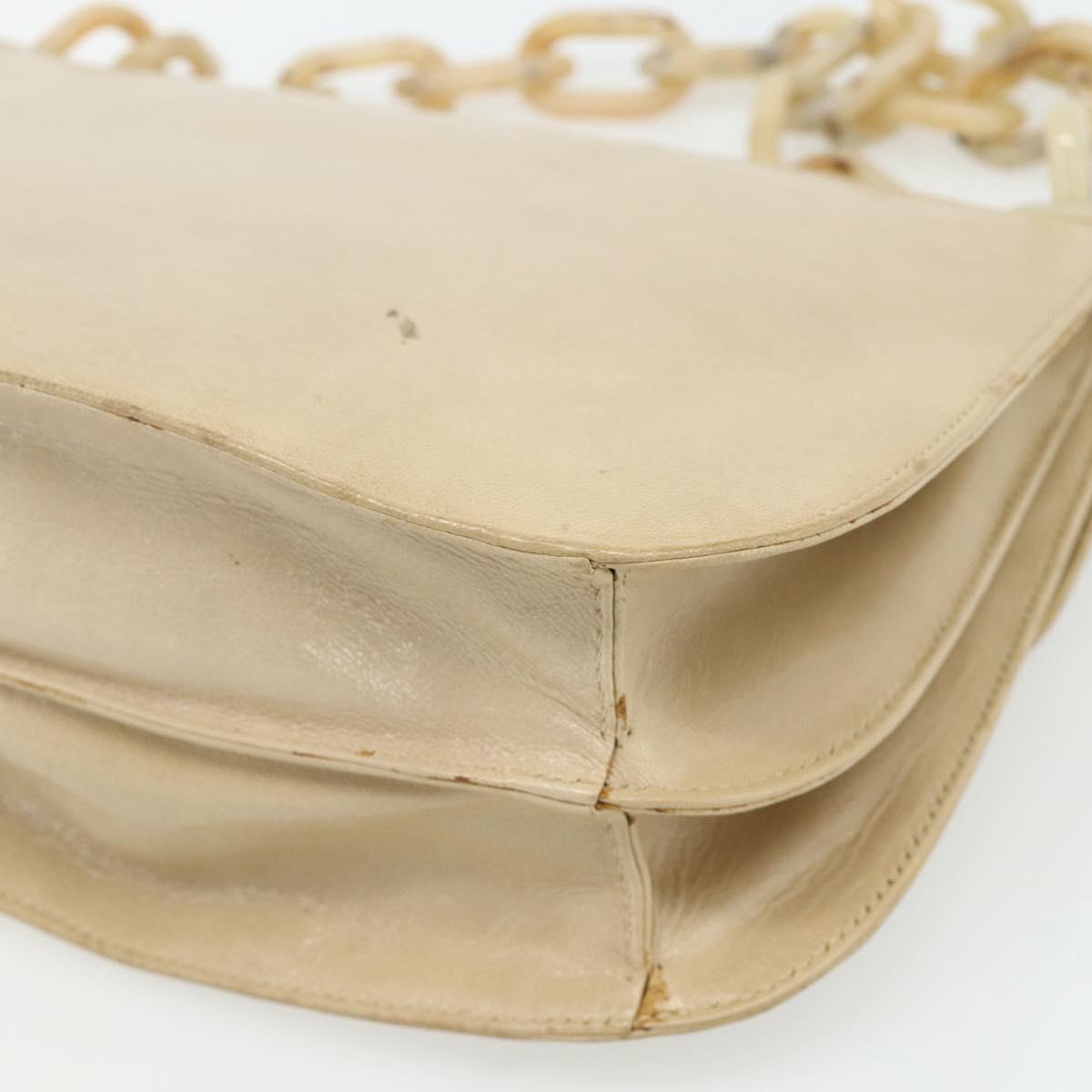 PRADA Chain Shoulder Bag Leather Beige Silver Auth 180139