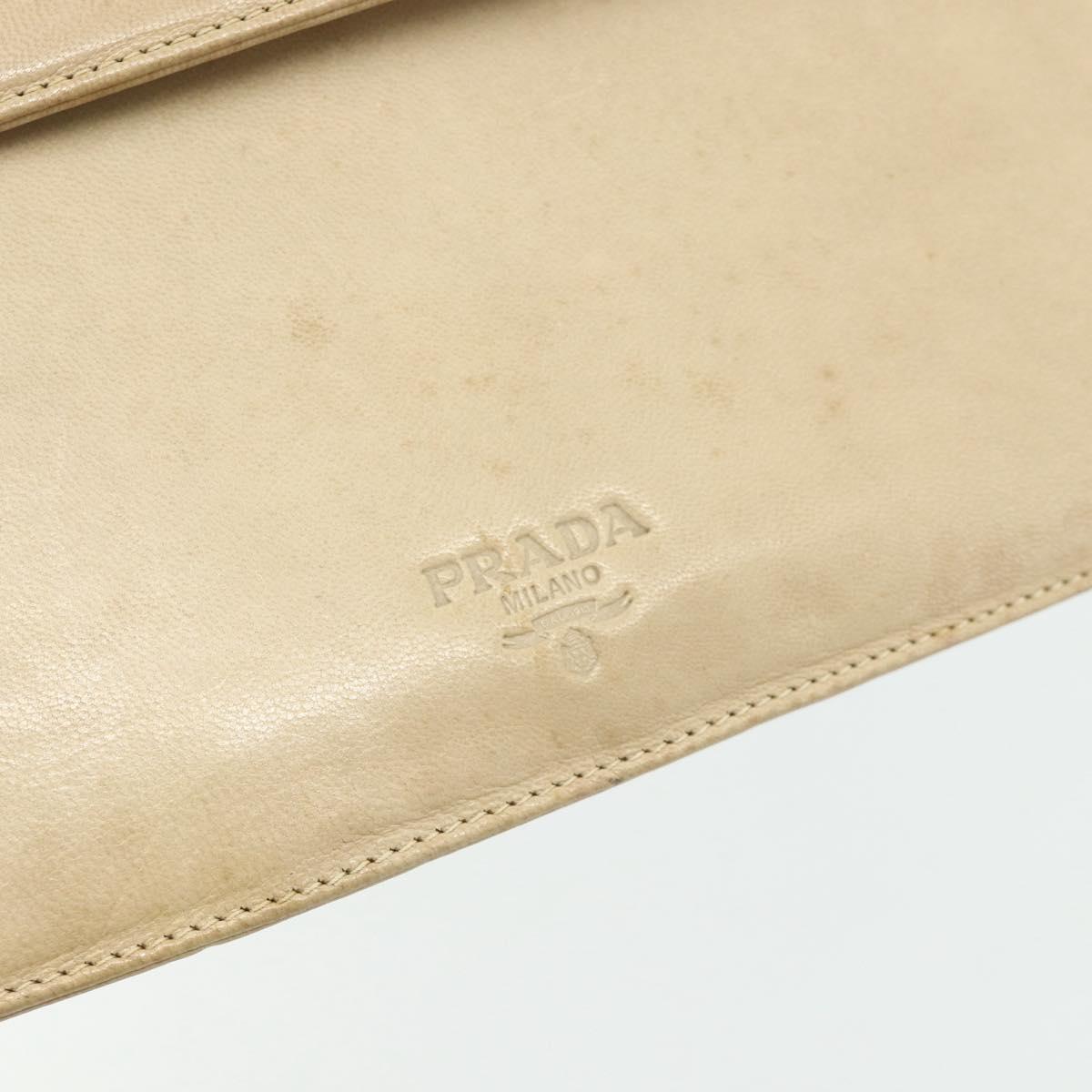 PRADA Chain Shoulder Bag Leather Beige Silver Auth 180139