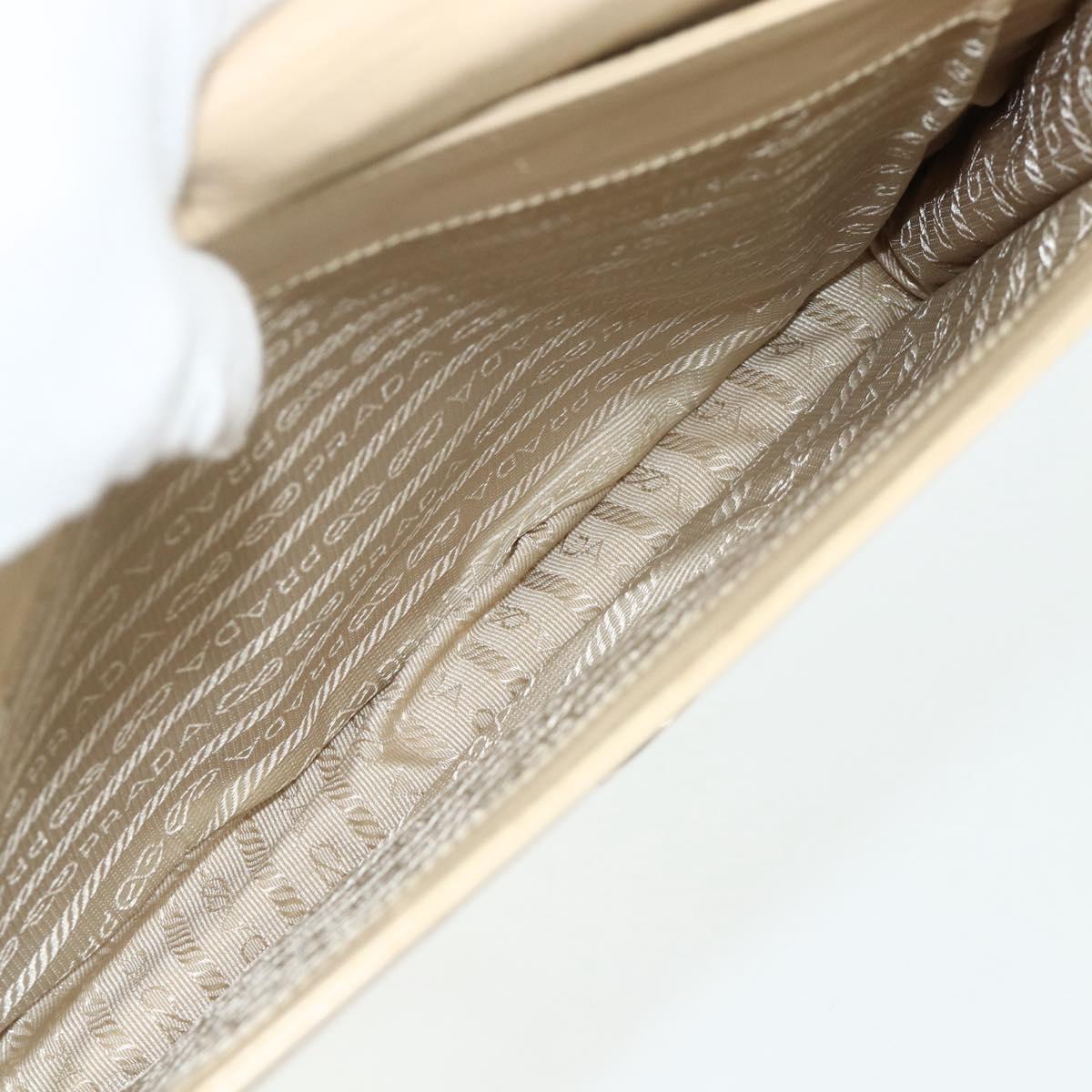 PRADA Chain Shoulder Bag Leather Beige Silver Auth 180139