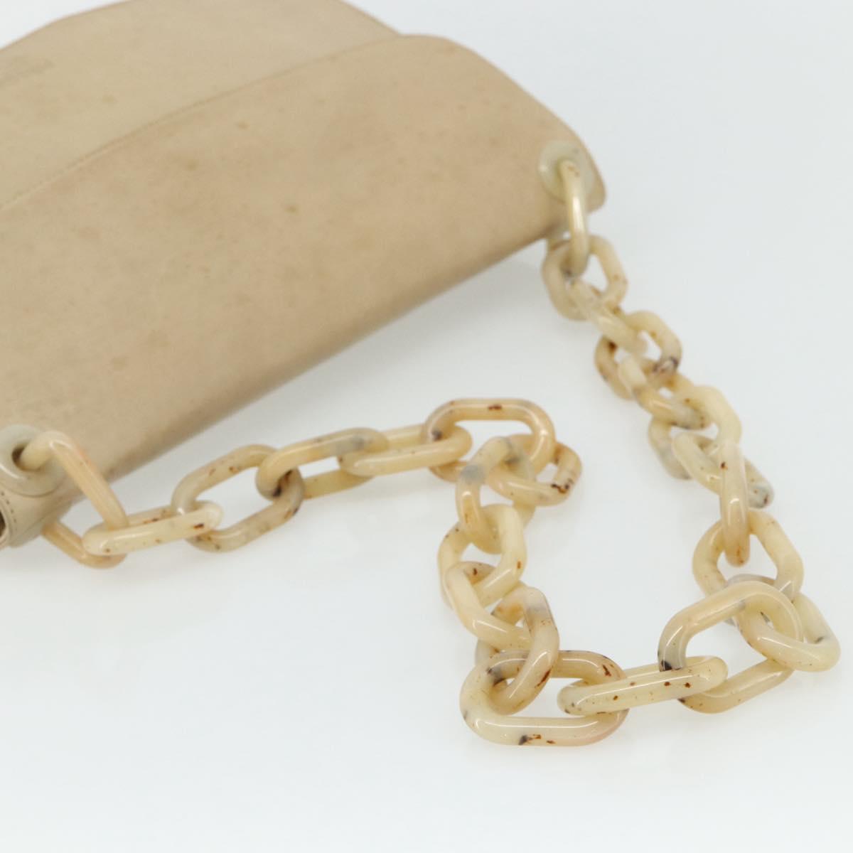PRADA Chain Shoulder Bag Leather Beige Silver Auth 180139