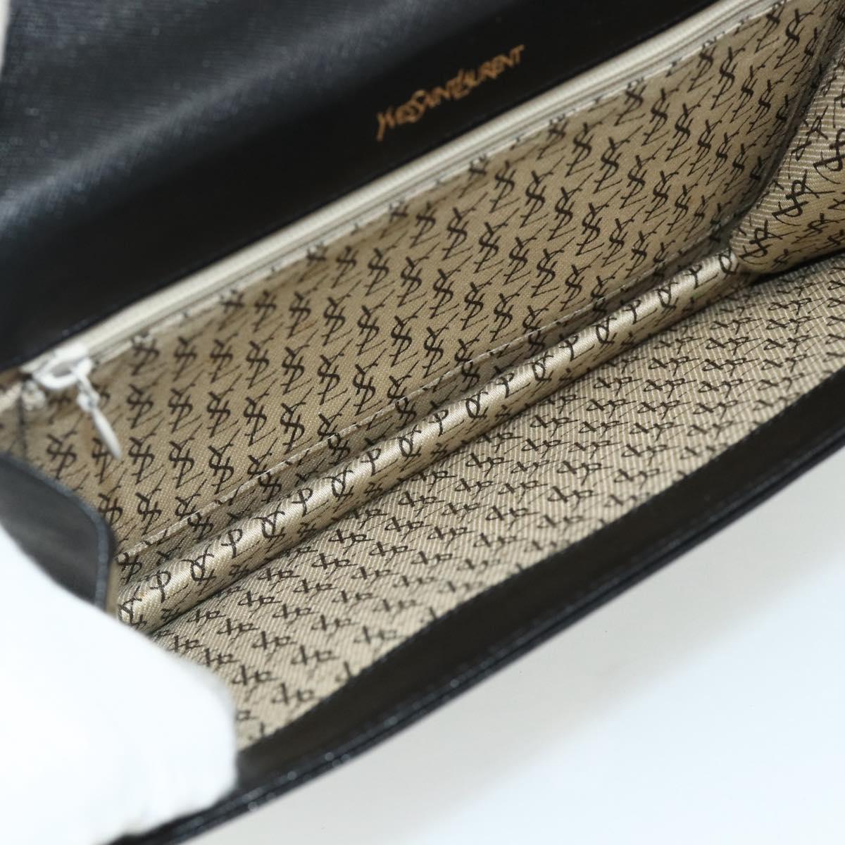 SAINT LAURENT Clutch Bag Leather Black Gold Auth 180142