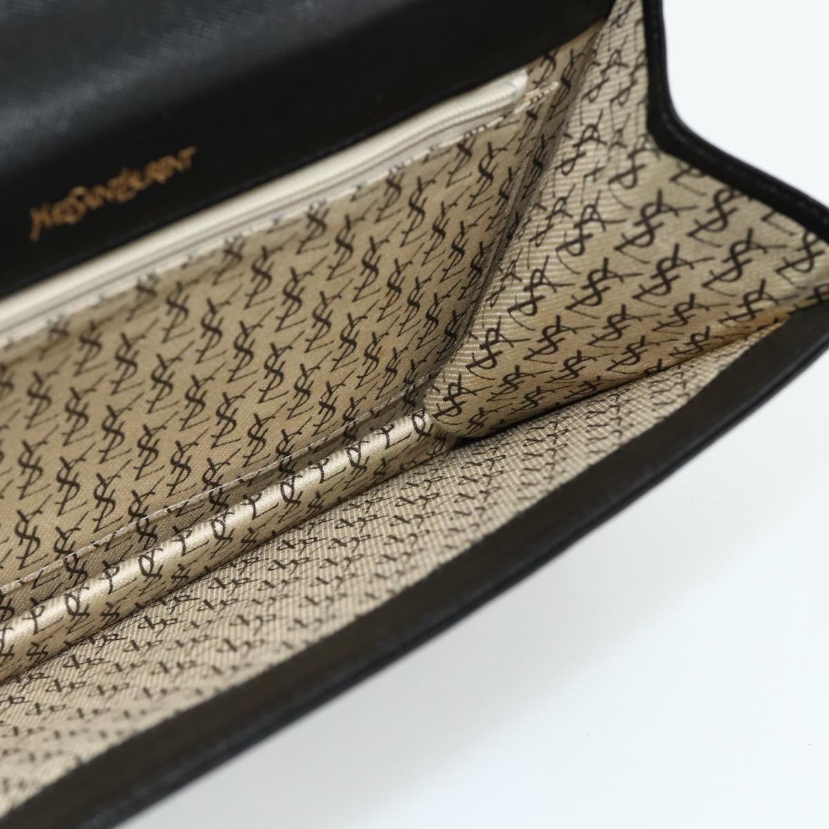 SAINT LAURENT Clutch Bag Leather Black Gold Auth 180142