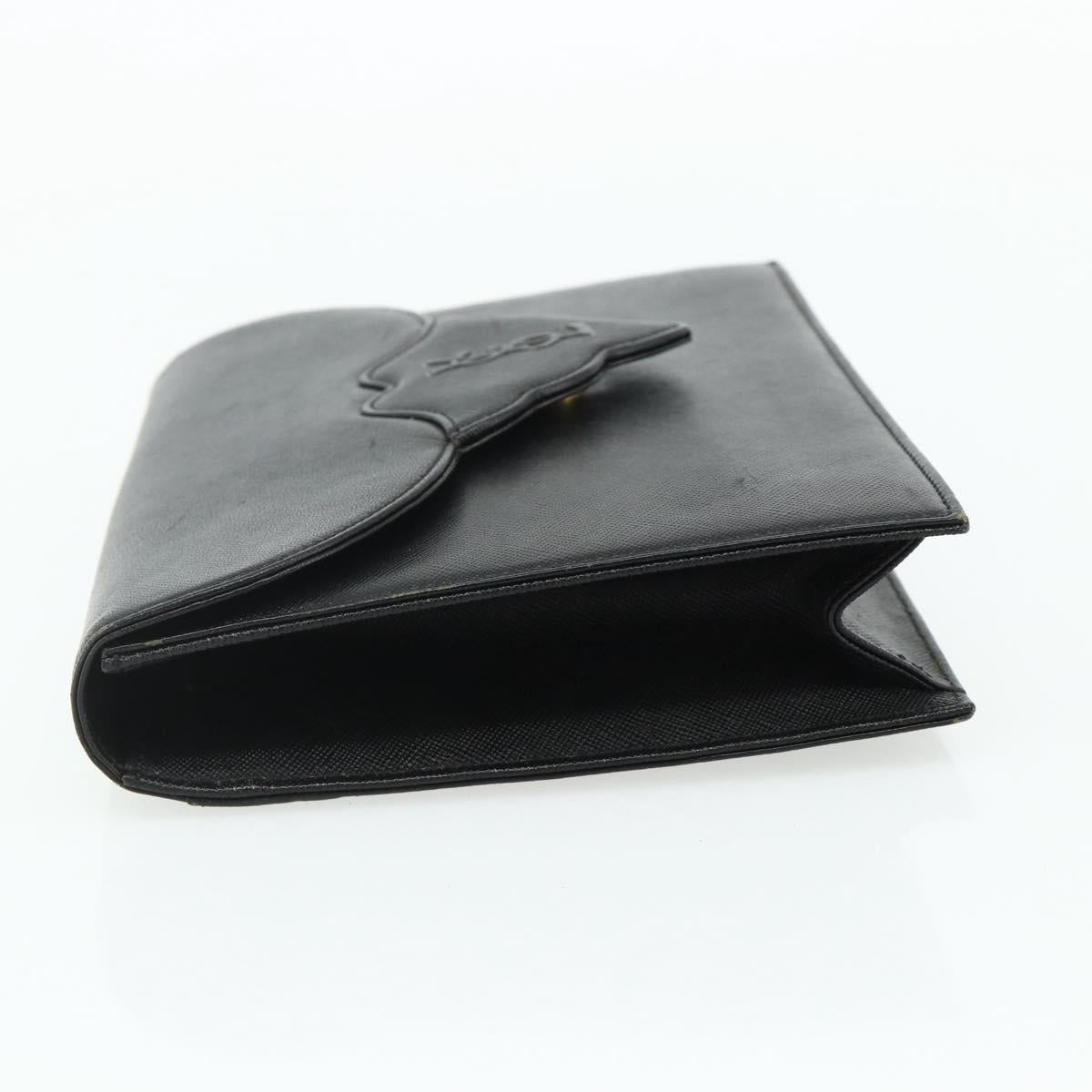 SAINT LAURENT Clutch Bag Leather Black Gold Auth 180142