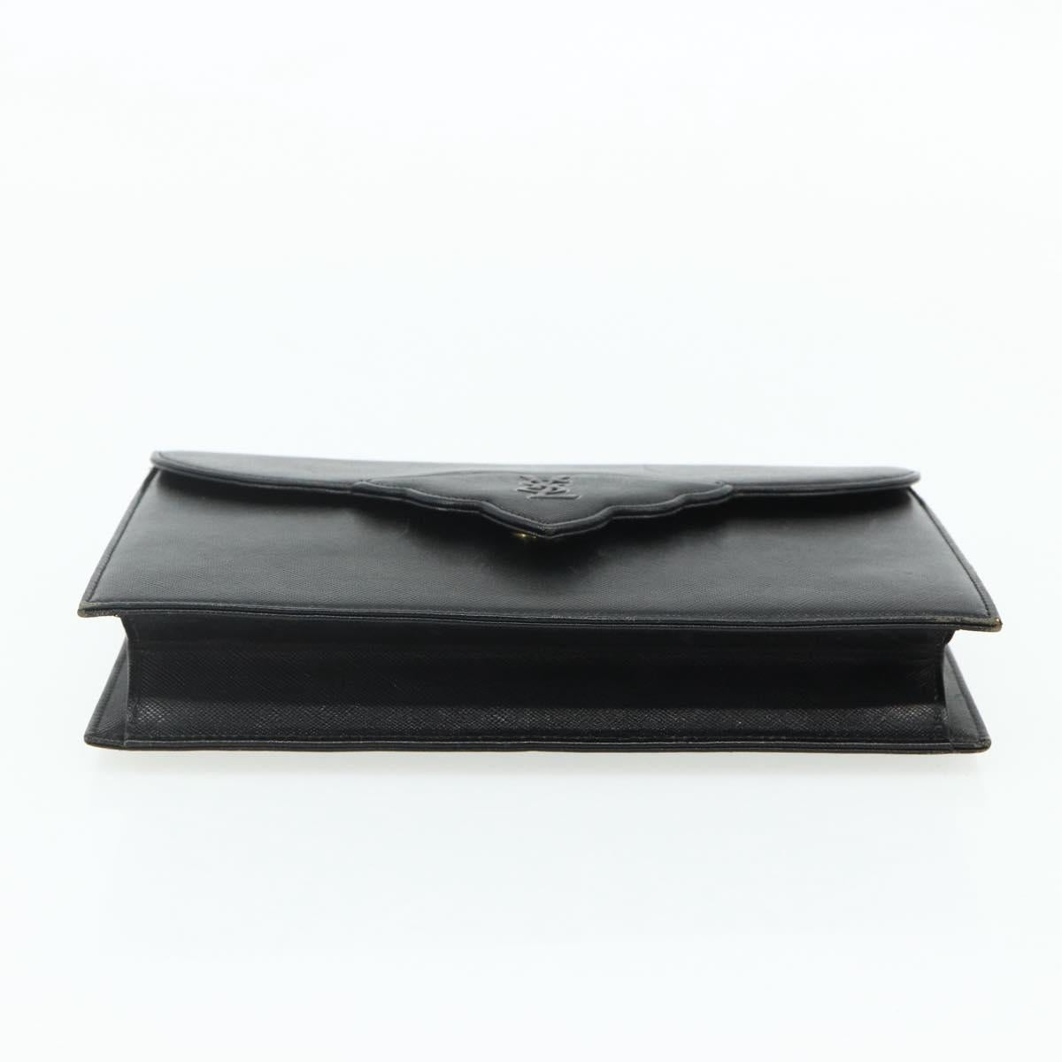 SAINT LAURENT Clutch Bag Leather Black Gold Auth 180142