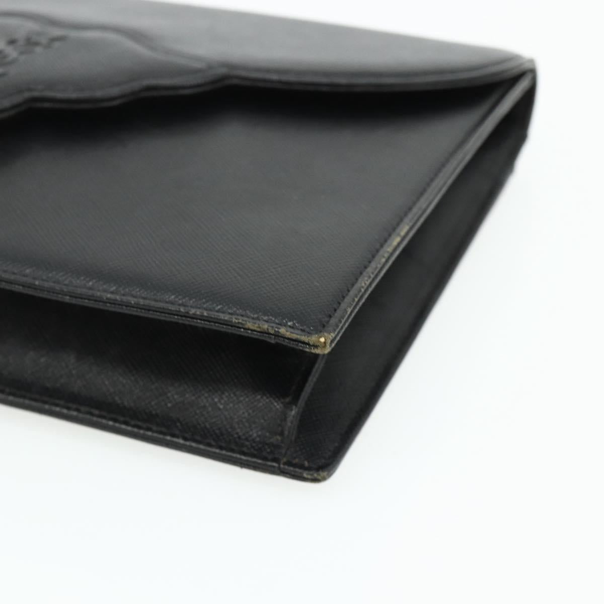 SAINT LAURENT Clutch Bag Leather Black Gold Auth 180142