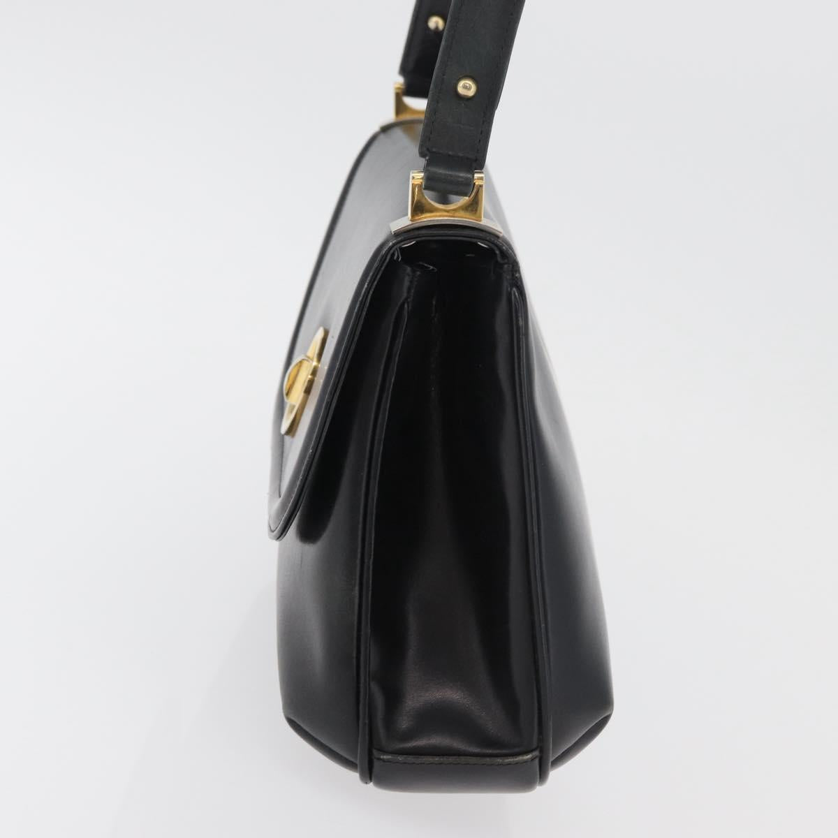 GUCCI Shoulder Bag Leather Black Gold Auth 180143