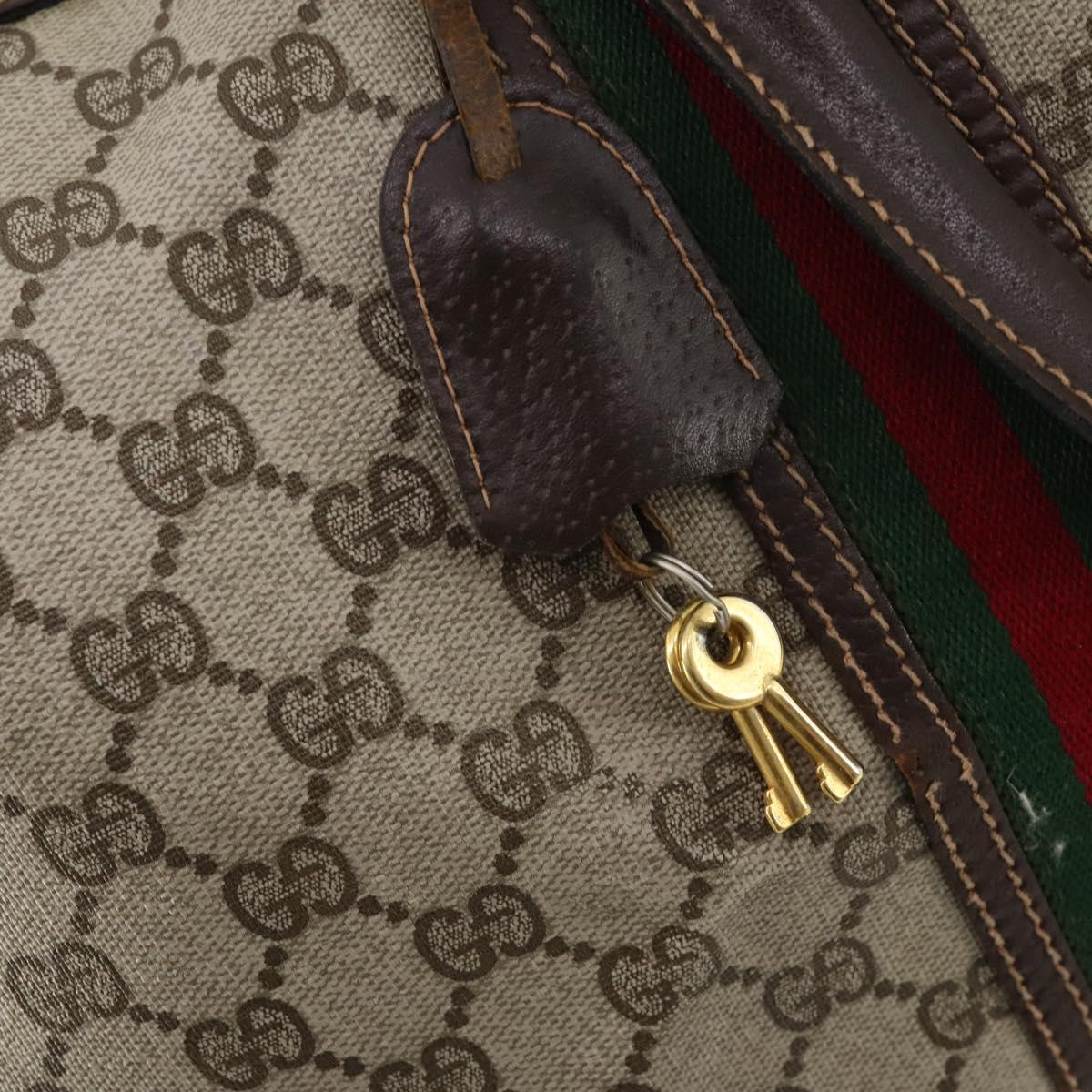 GUCCI GG Supreme Web Sherry Line Boston Bag PVC Beige Red Auth 180146
