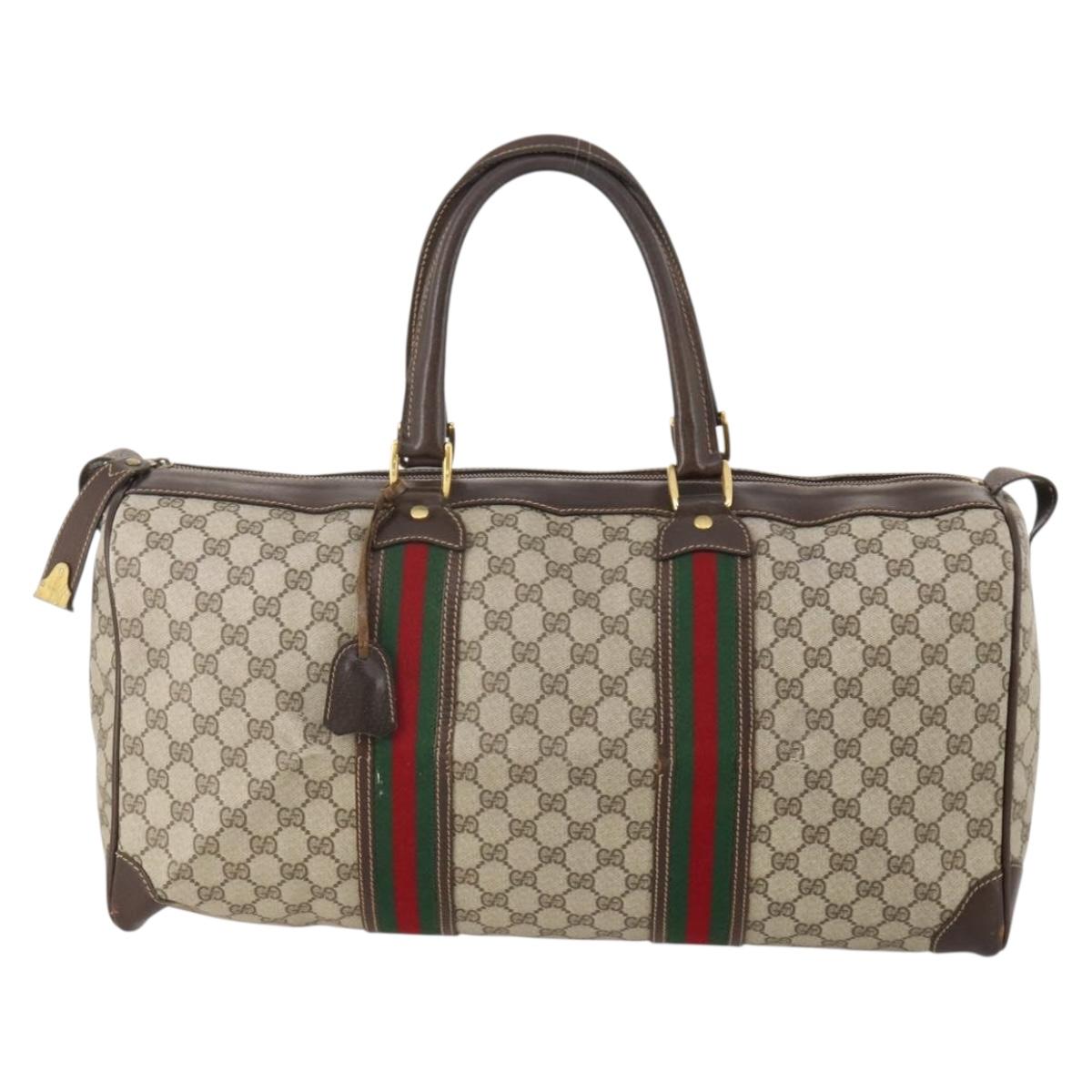 GUCCI GG Supreme Web Sherry Line Boston Bag PVC Beige Red Auth 180146