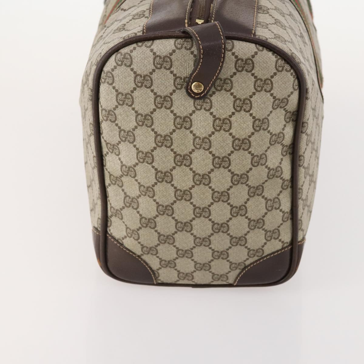 GUCCI GG Supreme Web Sherry Line Boston Bag PVC Beige Red Auth 180146