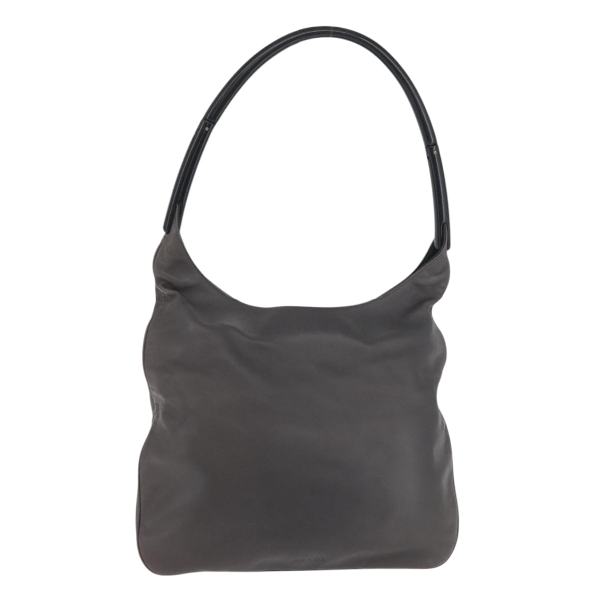 PRADA Shoulder Bag Leather Gray Silver Auth 180150