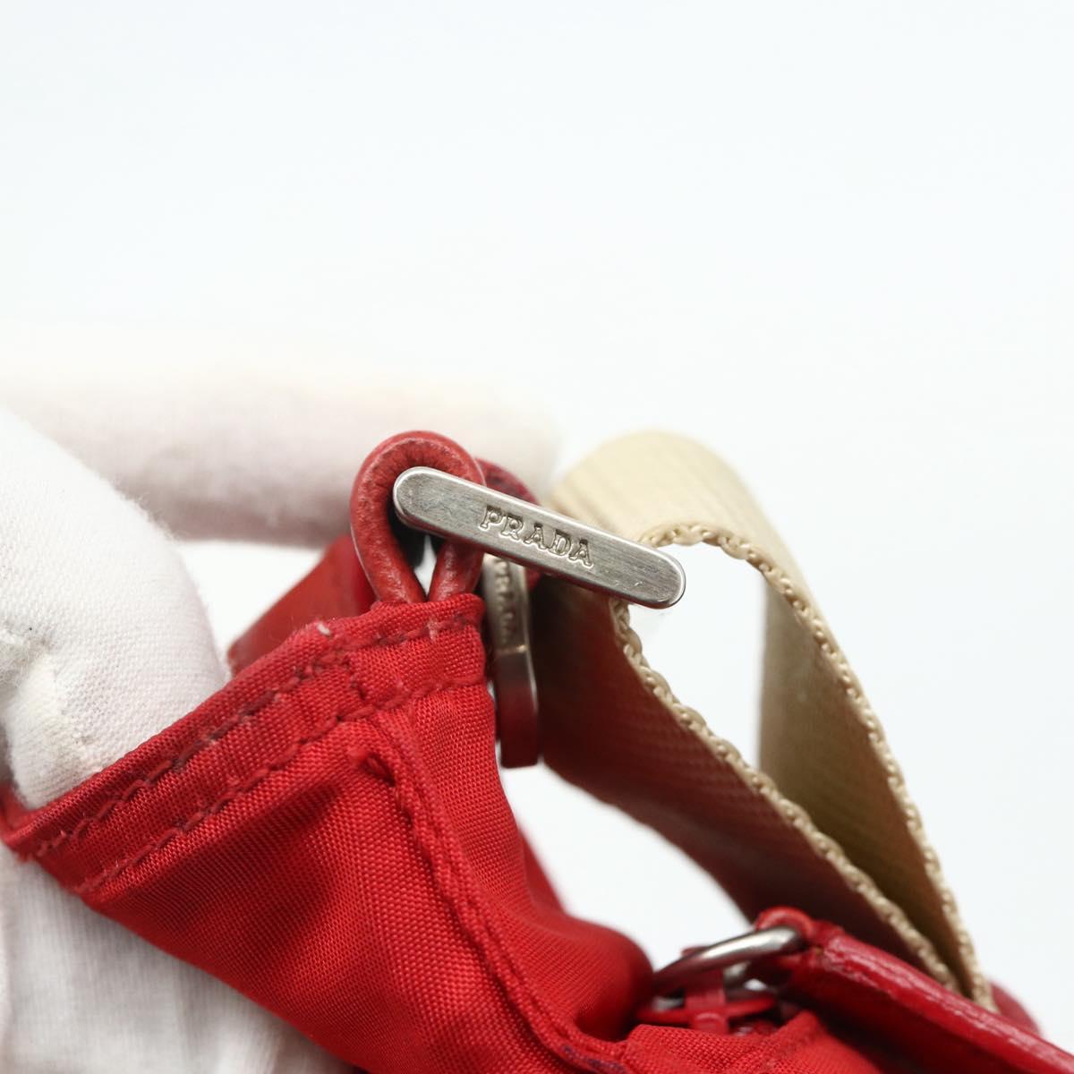 PRADA Shoulder Bag Nylon Red Silver Auth 180151A