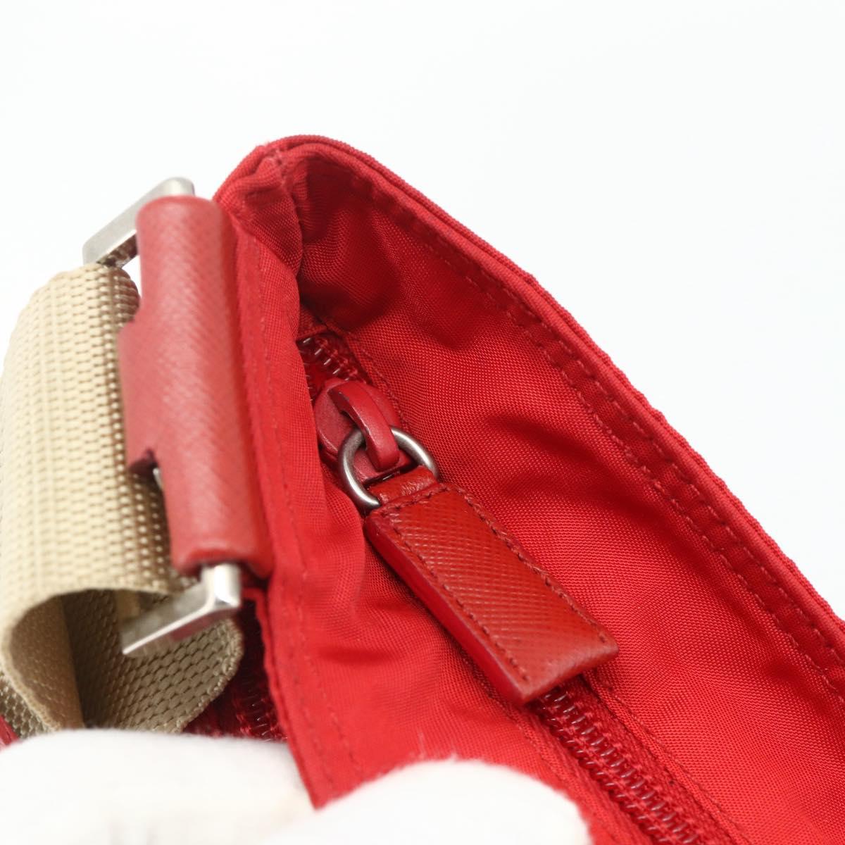 PRADA Shoulder Bag Nylon Red Silver Auth 180151A