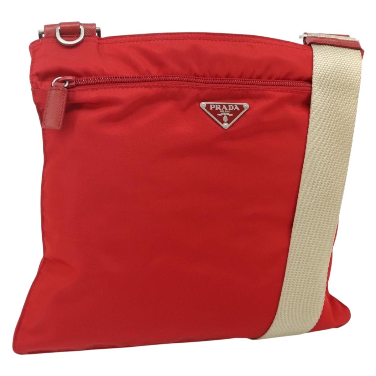 PRADA Shoulder Bag Nylon Red Silver Auth 180151A