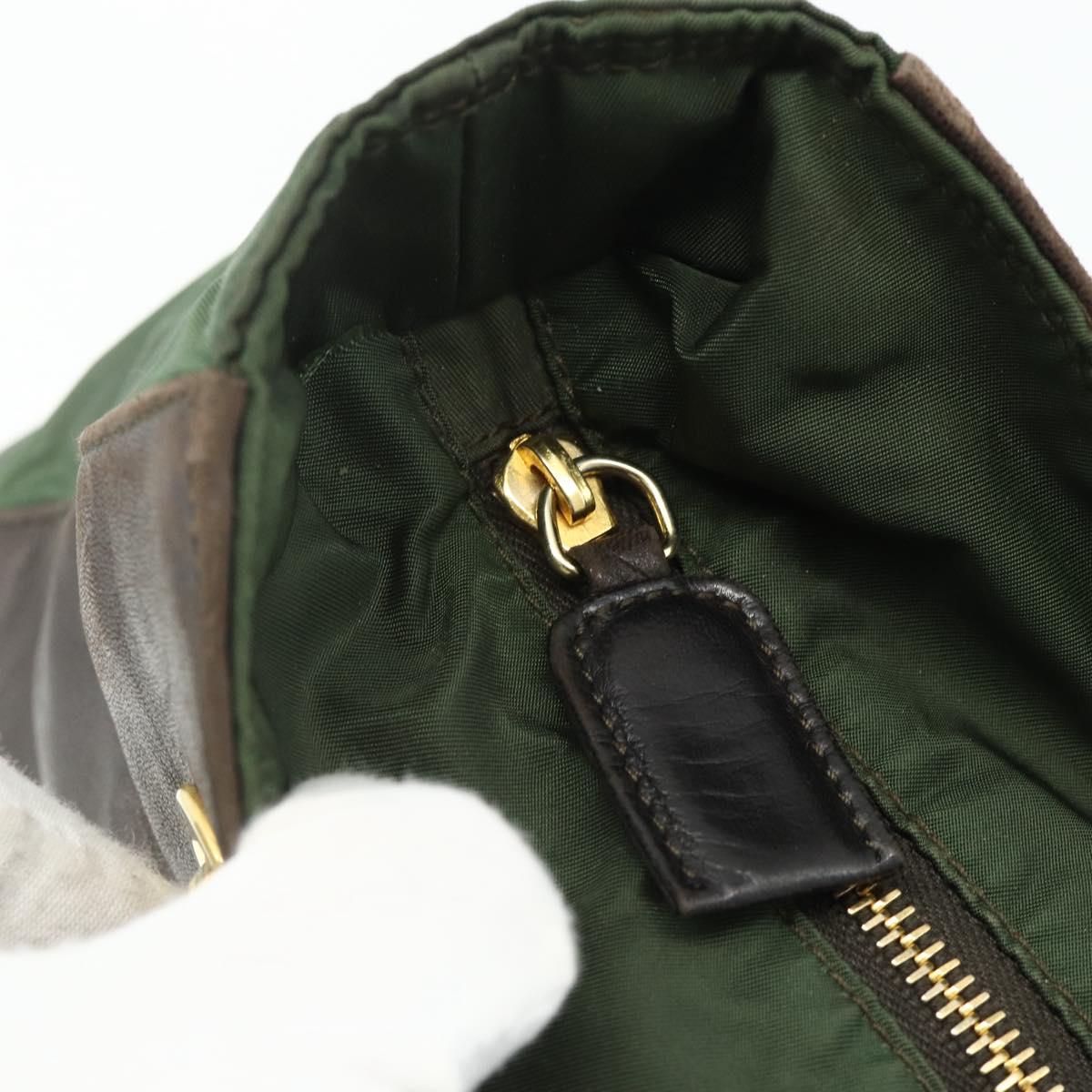 PRADA Chain Tote Bag Nylon Leather Green Gold Auth 180152