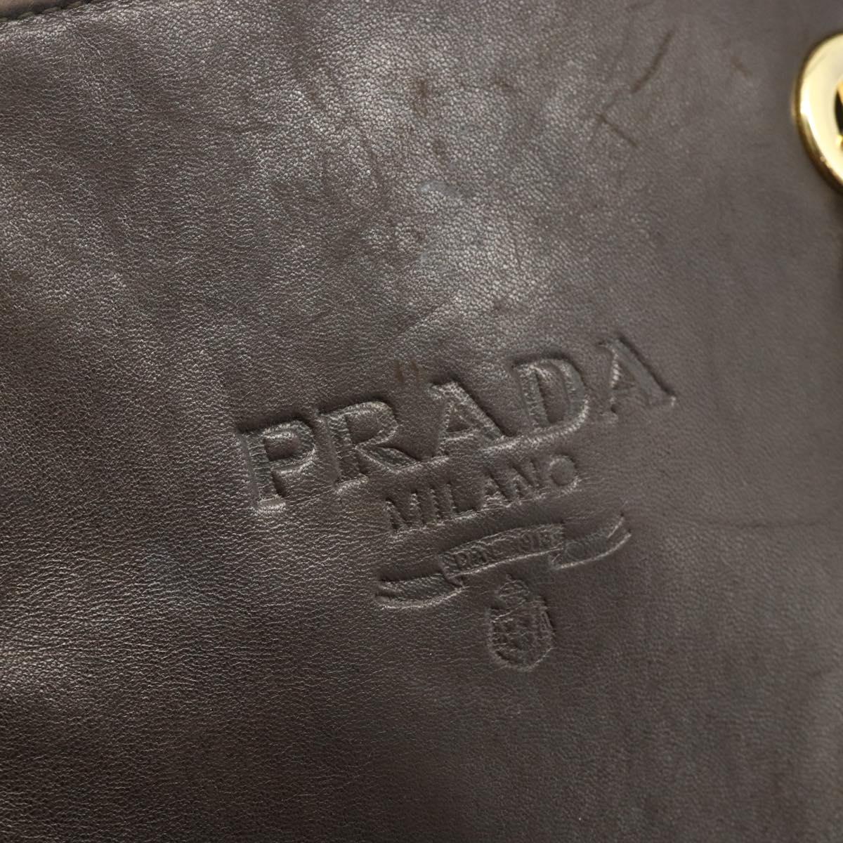 PRADA Chain Tote Bag Nylon Leather Green Gold Auth 180152