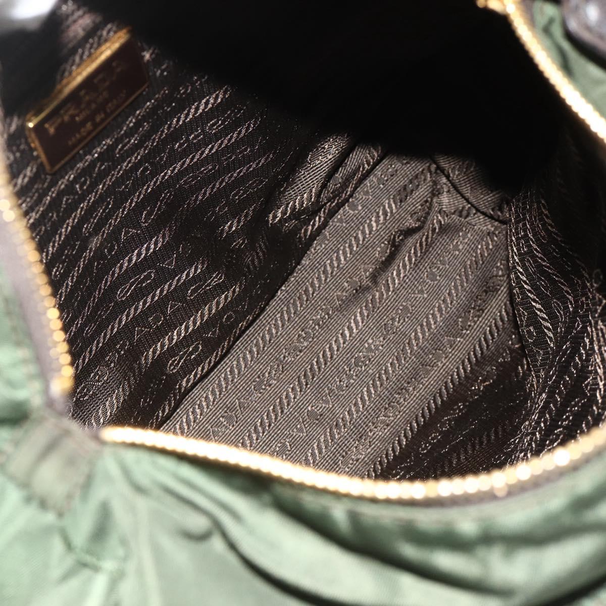 PRADA Chain Tote Bag Nylon Leather Green Gold Auth 180152