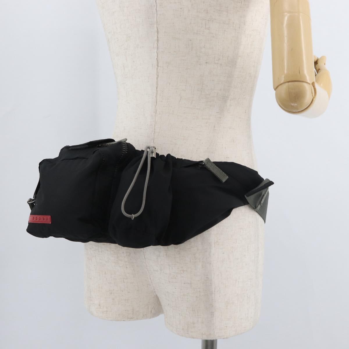 PRADA Sports Waist bag Nylon Black Silver Auth 180159A