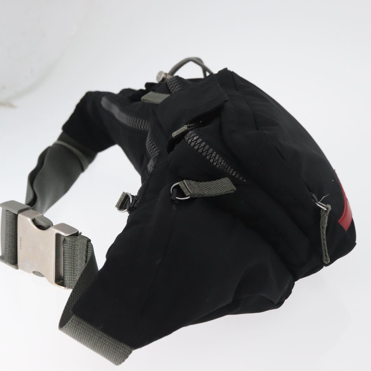 PRADA Sports Waist bag Nylon Black Silver Auth 180159A
