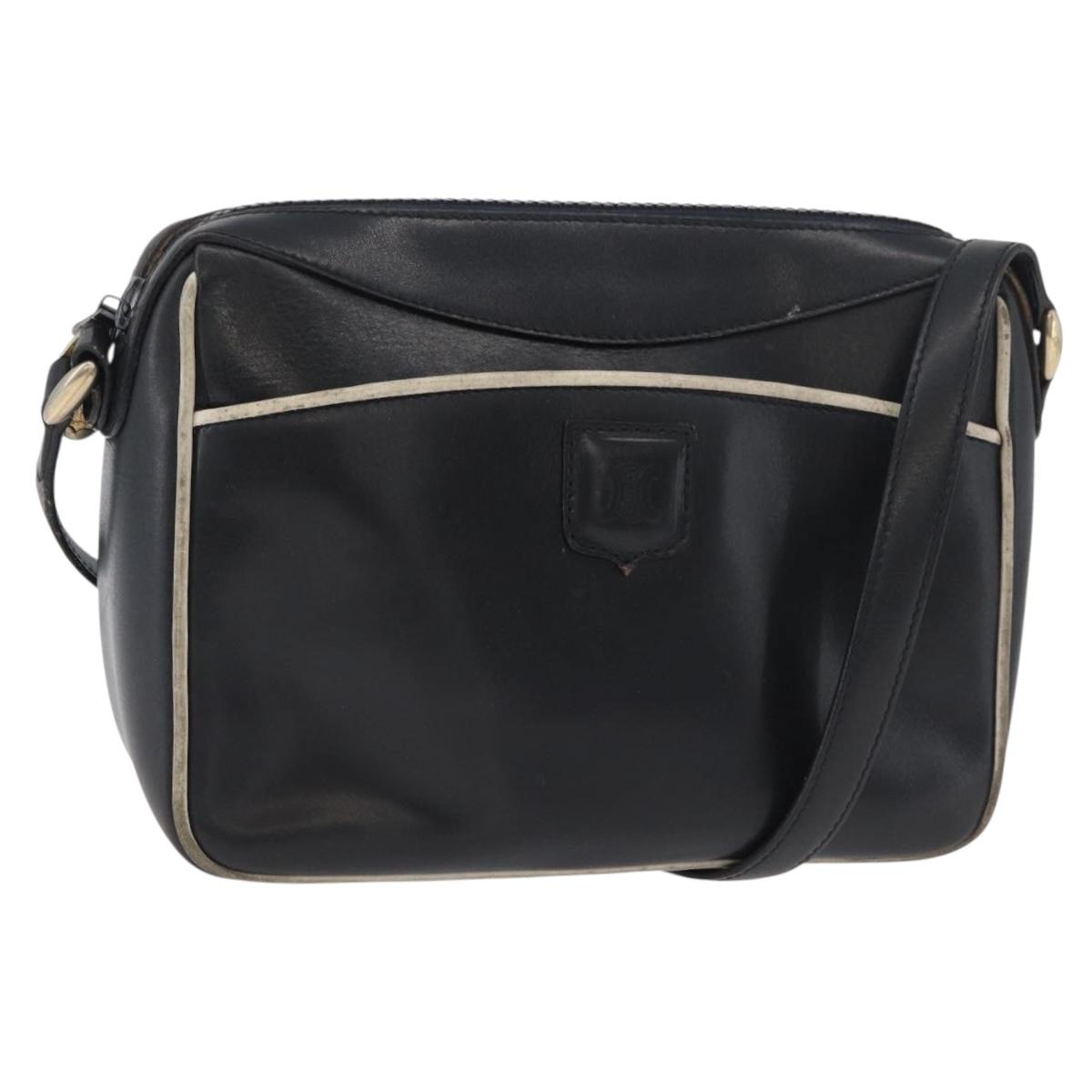 CELINE Shoulder Bag Leather Black Gold Auth 180163