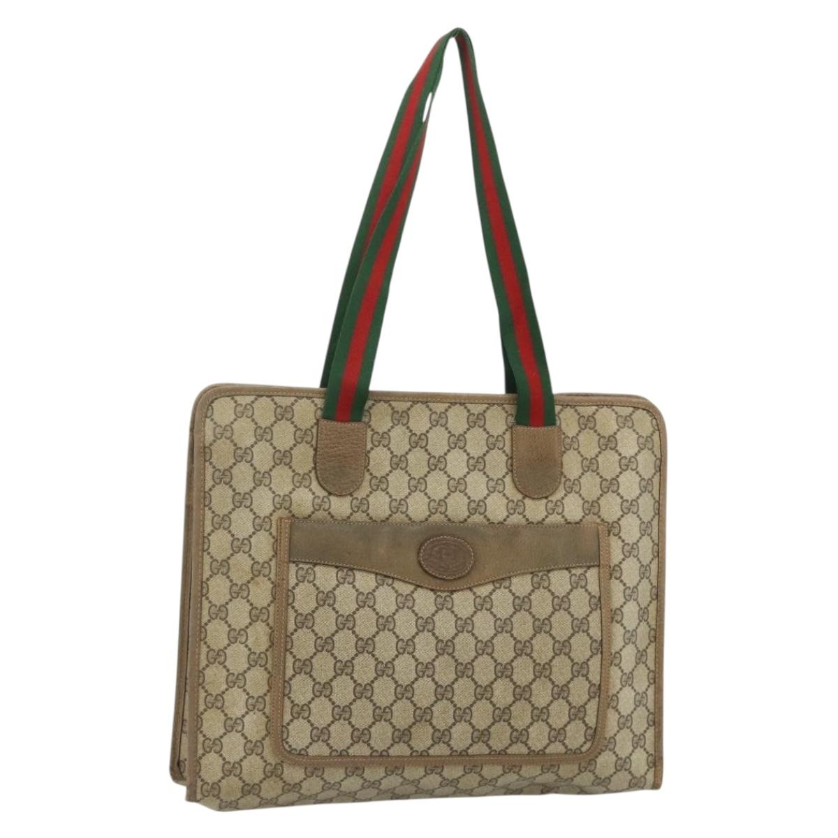 GUCCI GG Supreme Web Sherry Line Tote Bag PVC Beige Red 89 02 997 Auth 180169