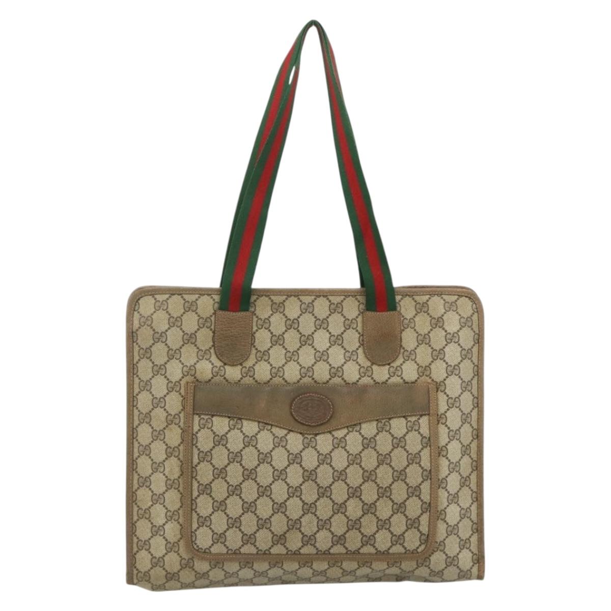 GUCCI GG Supreme Web Sherry Line Tote Bag PVC Beige Red 89 02 997 Auth 180169
