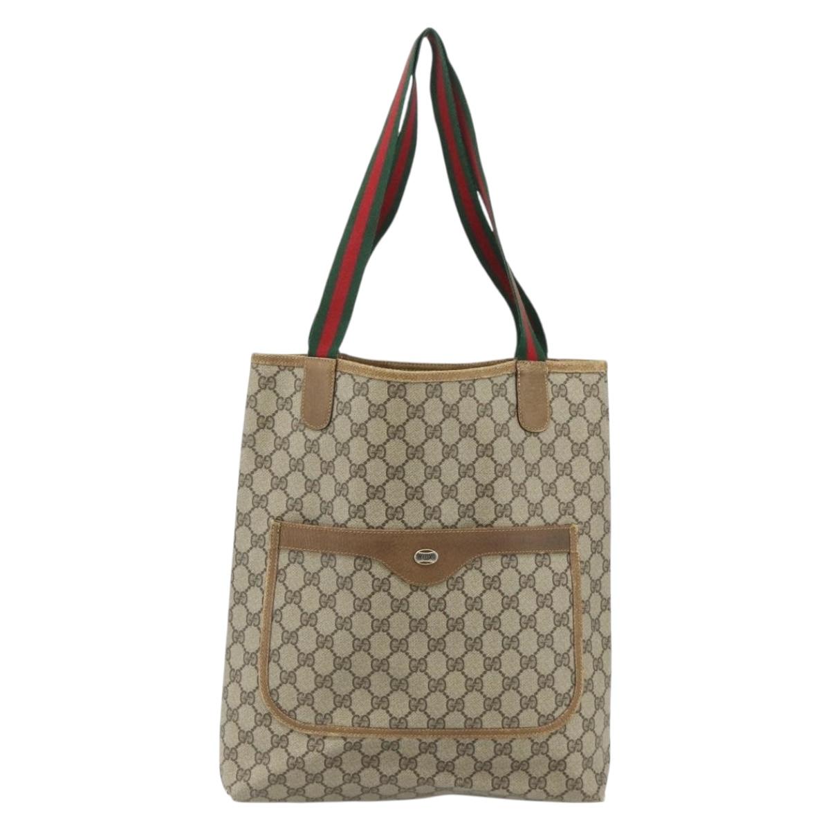 GUCCI GG Supreme Web Sherry Line Tote Bag PVC Beige Red 40 02 003 Auth 180170