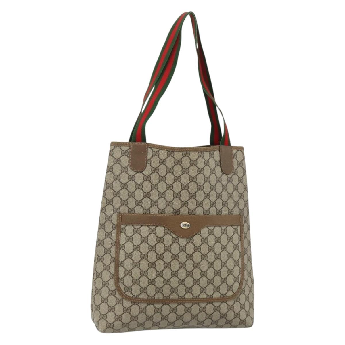 GUCCI GG Supreme Web Sherry Line Tote Bag PVC Beige Red 3902003 Auth 180171