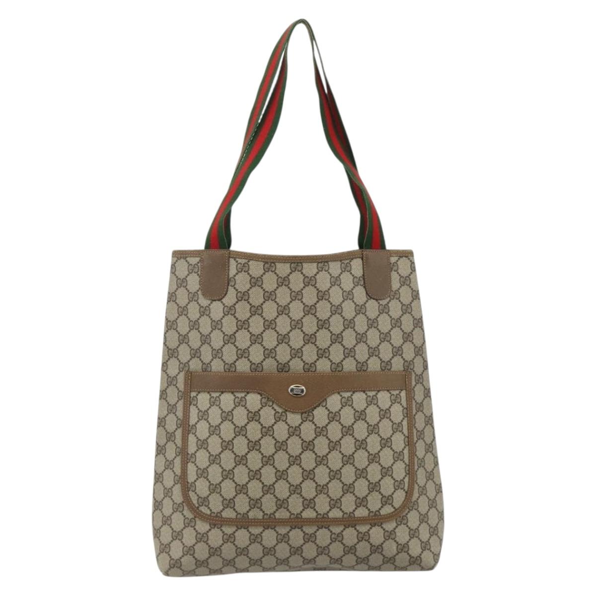 GUCCI GG Supreme Web Sherry Line Tote Bag PVC Beige Red 3902003 Auth 180171