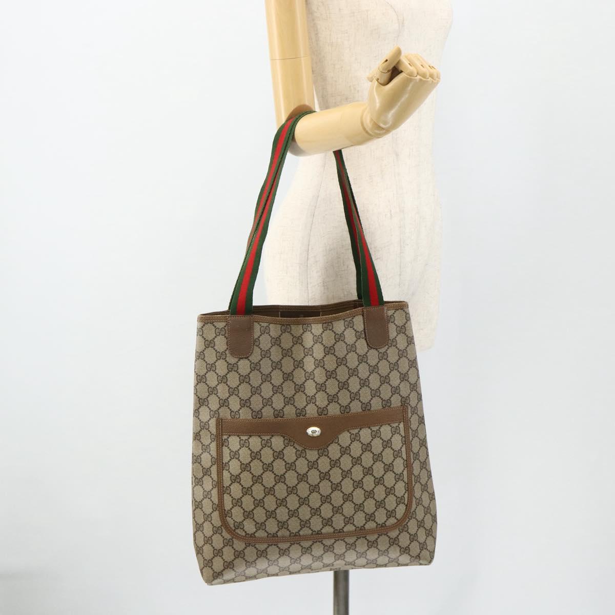 GUCCI GG Supreme Web Sherry Line Tote Bag PVC Beige Red 3902003 Auth 180171