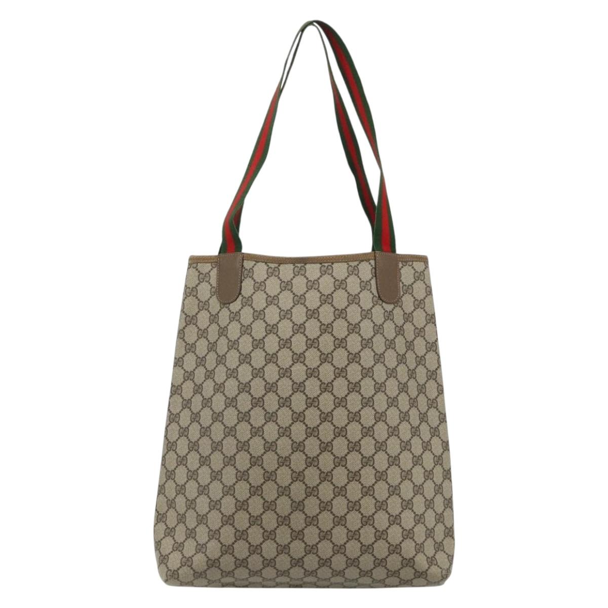 GUCCI GG Supreme Web Sherry Line Tote Bag PVC Beige Red 3902003 Auth 180171