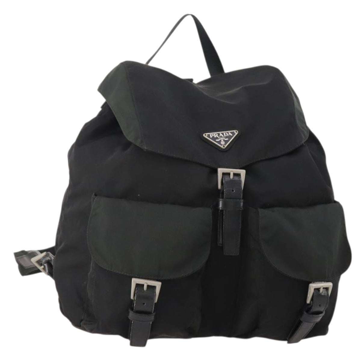 PRADA Backpack Nylon Black Silver Auth 180173