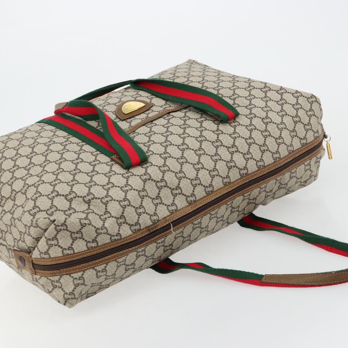 GUCCI GG Plus Supreme Web Sherry Line Tote Bag PVC Beige Gold Red Auth 180174