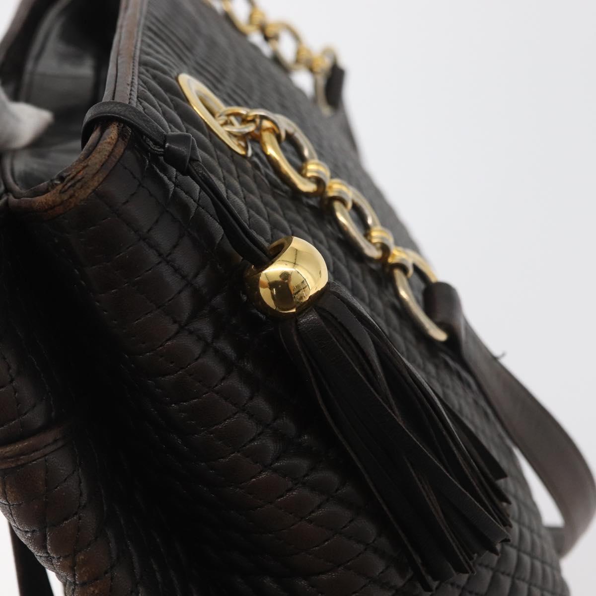 BALLY Chain Tote Bag Leather Brown Gold Auth 180178