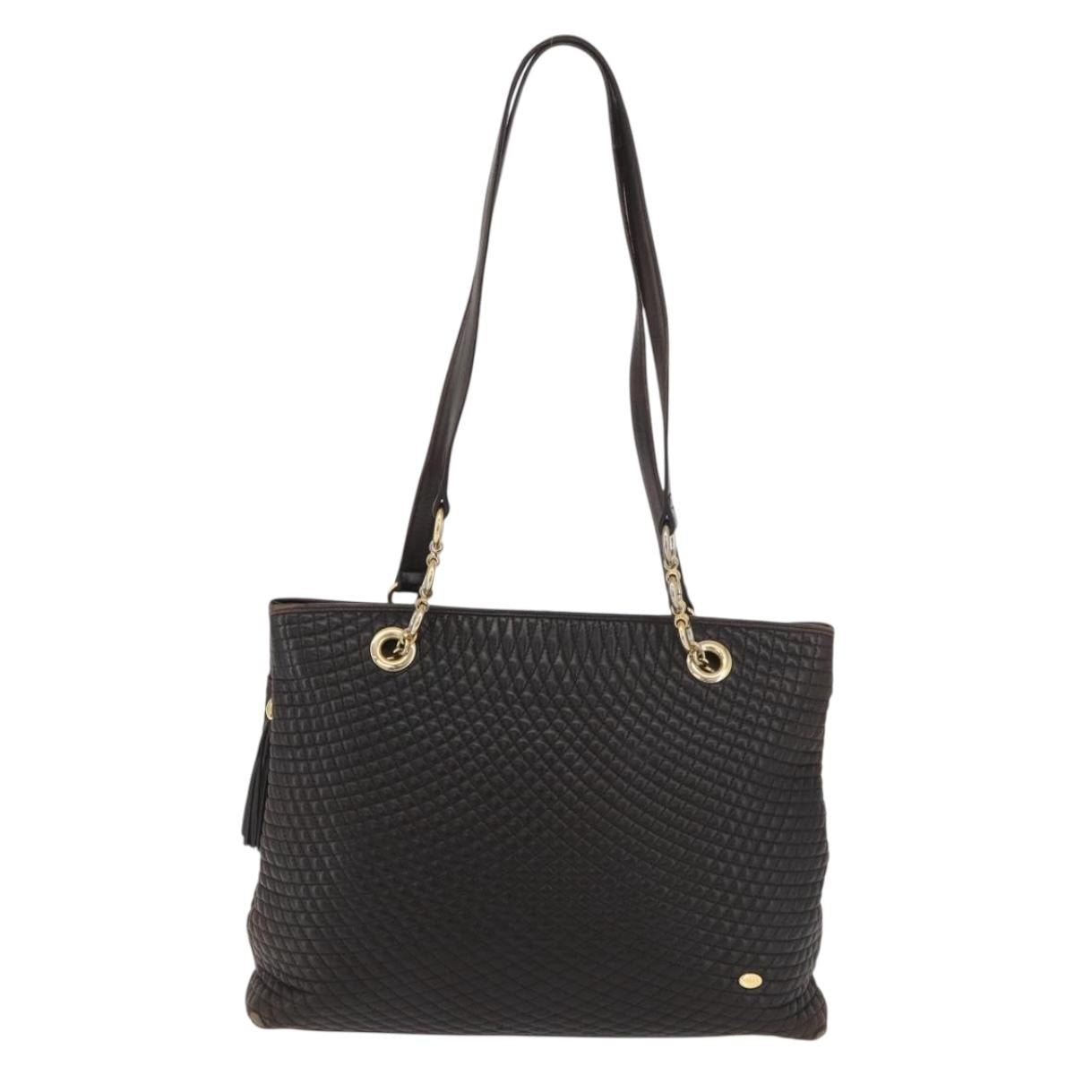 BALLY Chain Tote Bag Leather Brown Gold Auth 180178