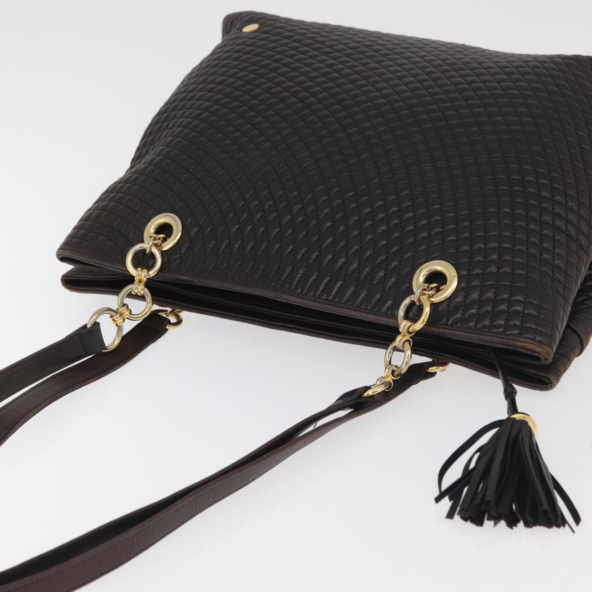 BALLY Chain Tote Bag Leather Brown Gold Auth 180178