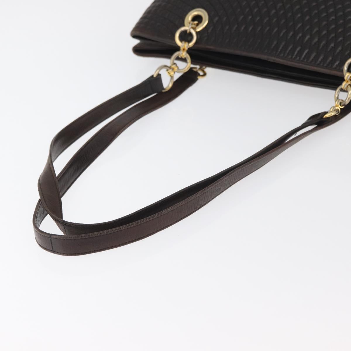 BALLY Chain Tote Bag Leather Brown Gold Auth 180178