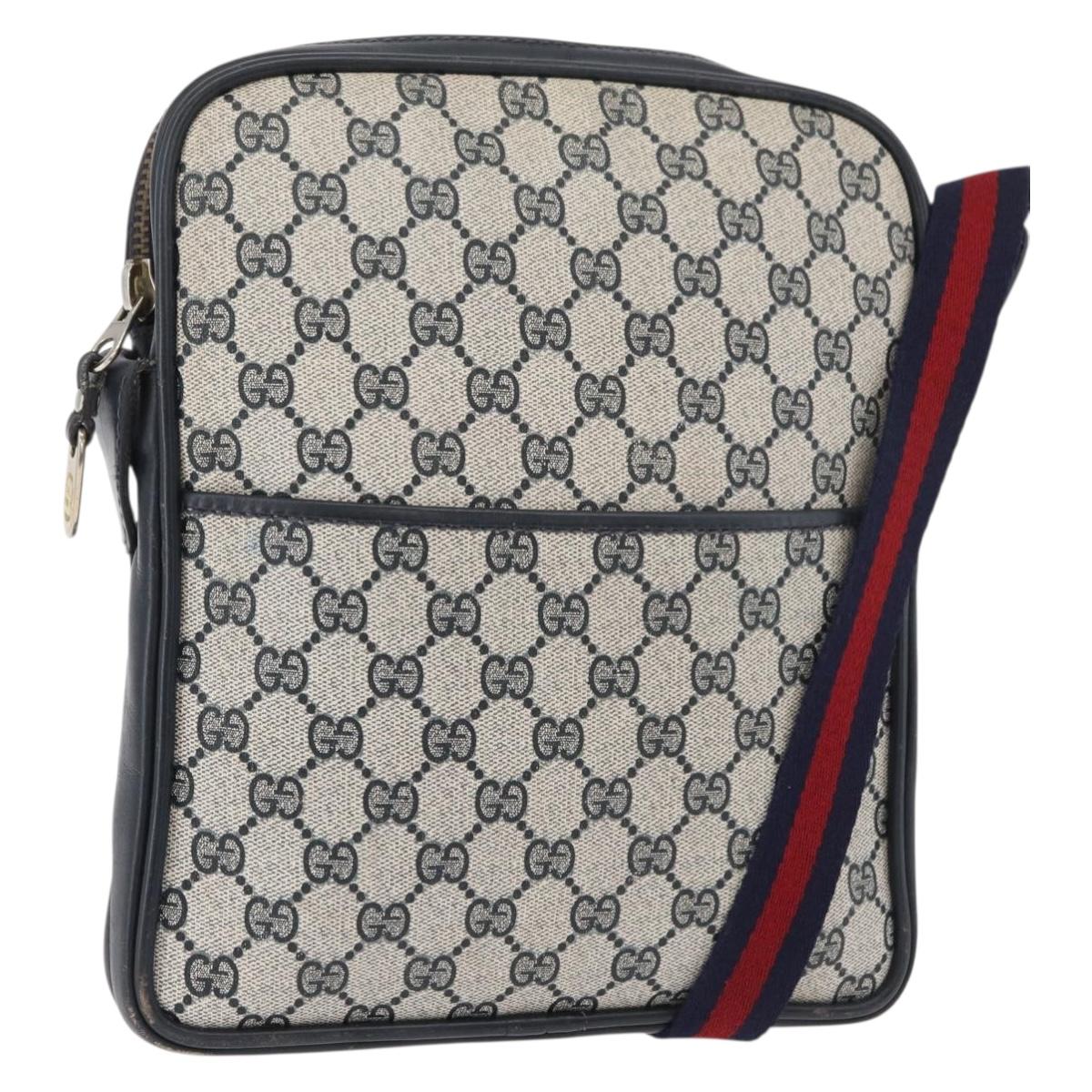 GUCCI GG Supreme Sherry Line Shoulder Bag PVC Navy Gold Auth 180181