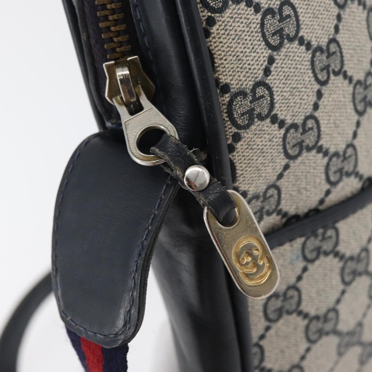 GUCCI GG Supreme Sherry Line Shoulder Bag PVC Navy Gold Auth 180181