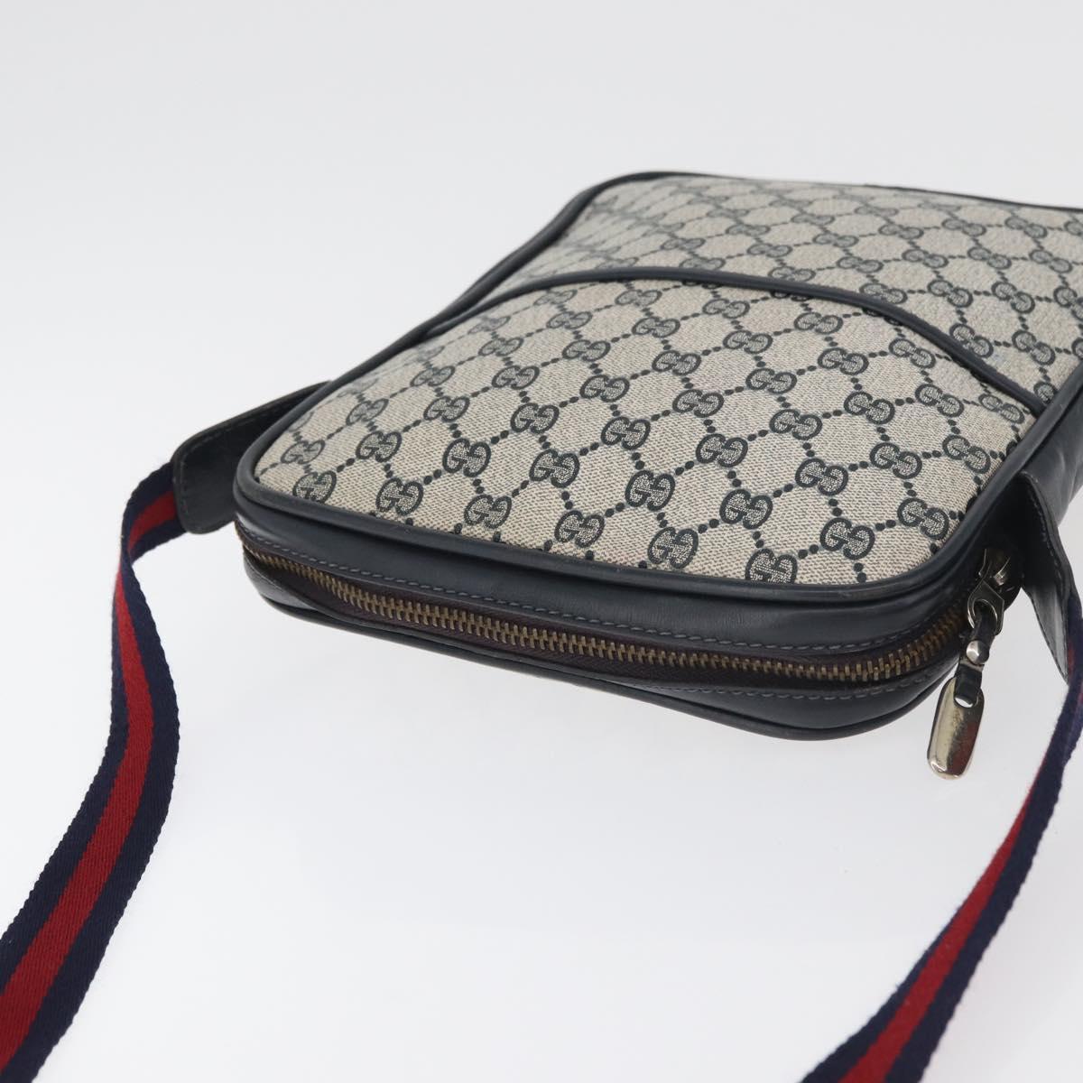 GUCCI GG Supreme Sherry Line Shoulder Bag PVC Navy Gold Auth 180181