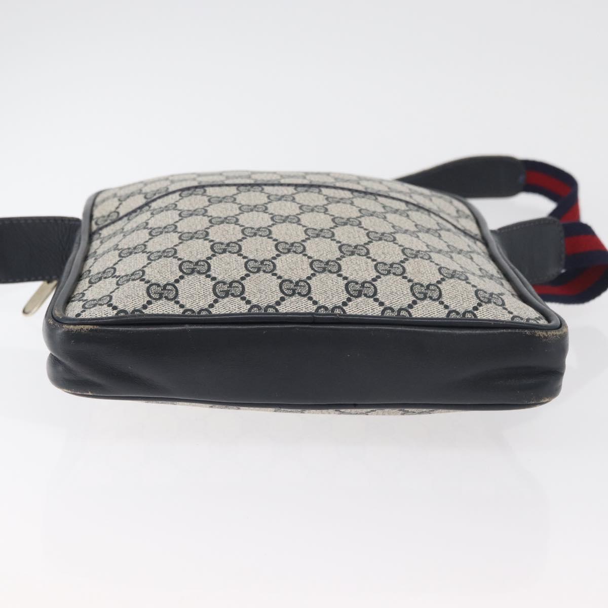 GUCCI GG Supreme Sherry Line Shoulder Bag PVC Navy Gold Auth 180181