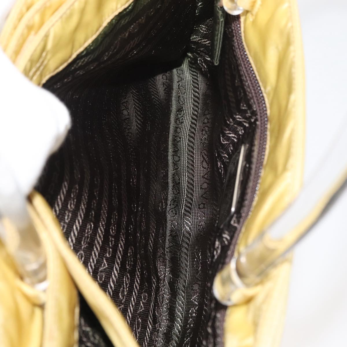 PRADA Hand Bag Nylon Yellow Silver Auth 180183