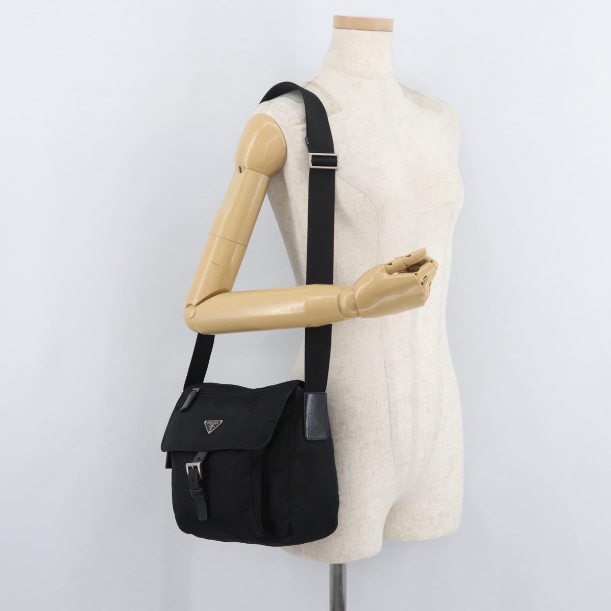 PRADA Shoulder Bag Nylon Black Silver Auth 180187