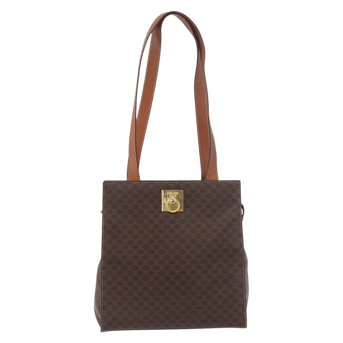 CELINE Macadam Canvas Tote Bag PVC Leather Brown Gold Auth 180188