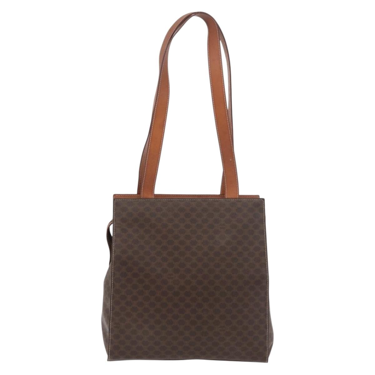 CELINE Macadam Canvas Tote Bag PVC Leather Brown Gold Auth 180188