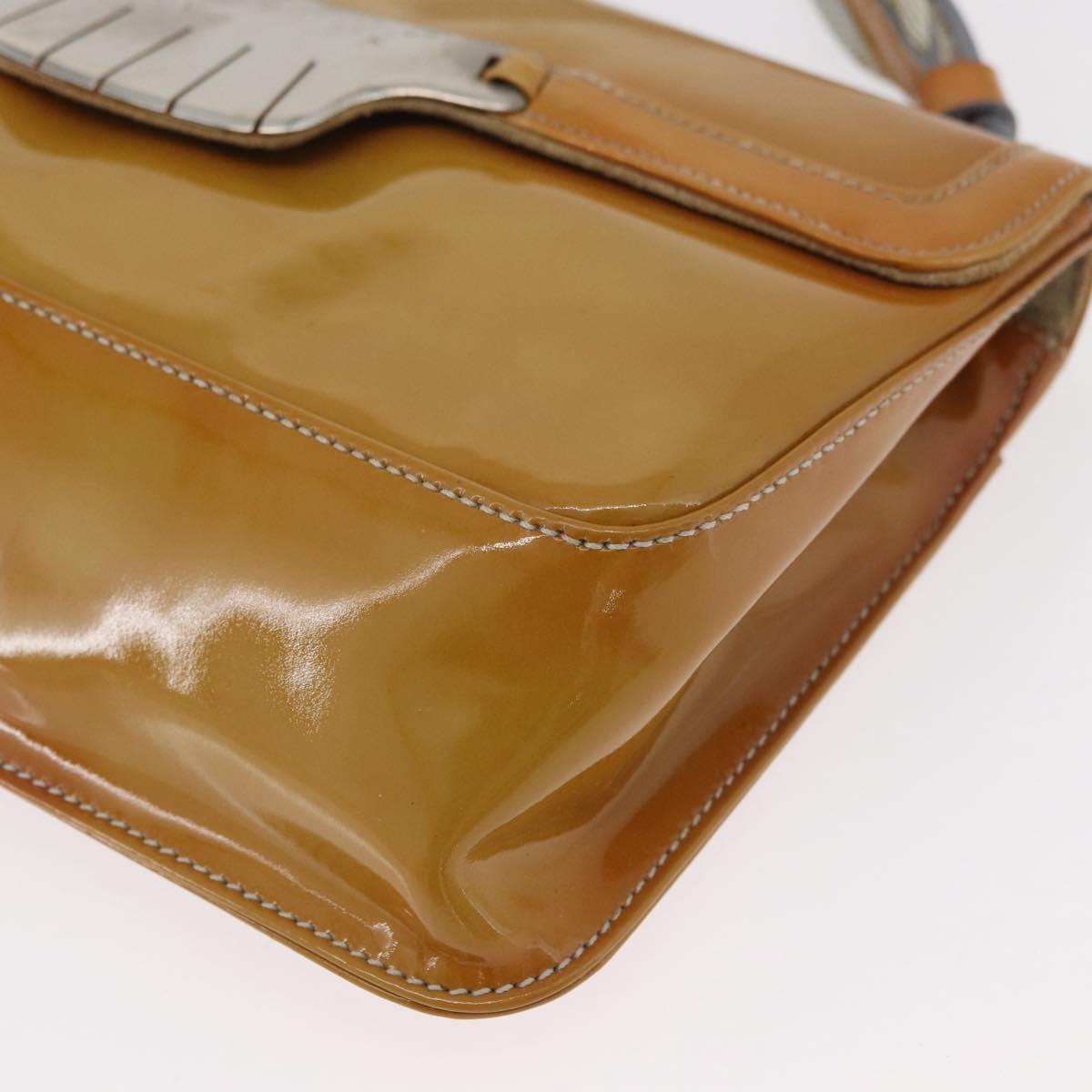 PRADA Shoulder Bag Patent leather Yellow Silver Auth 180190
