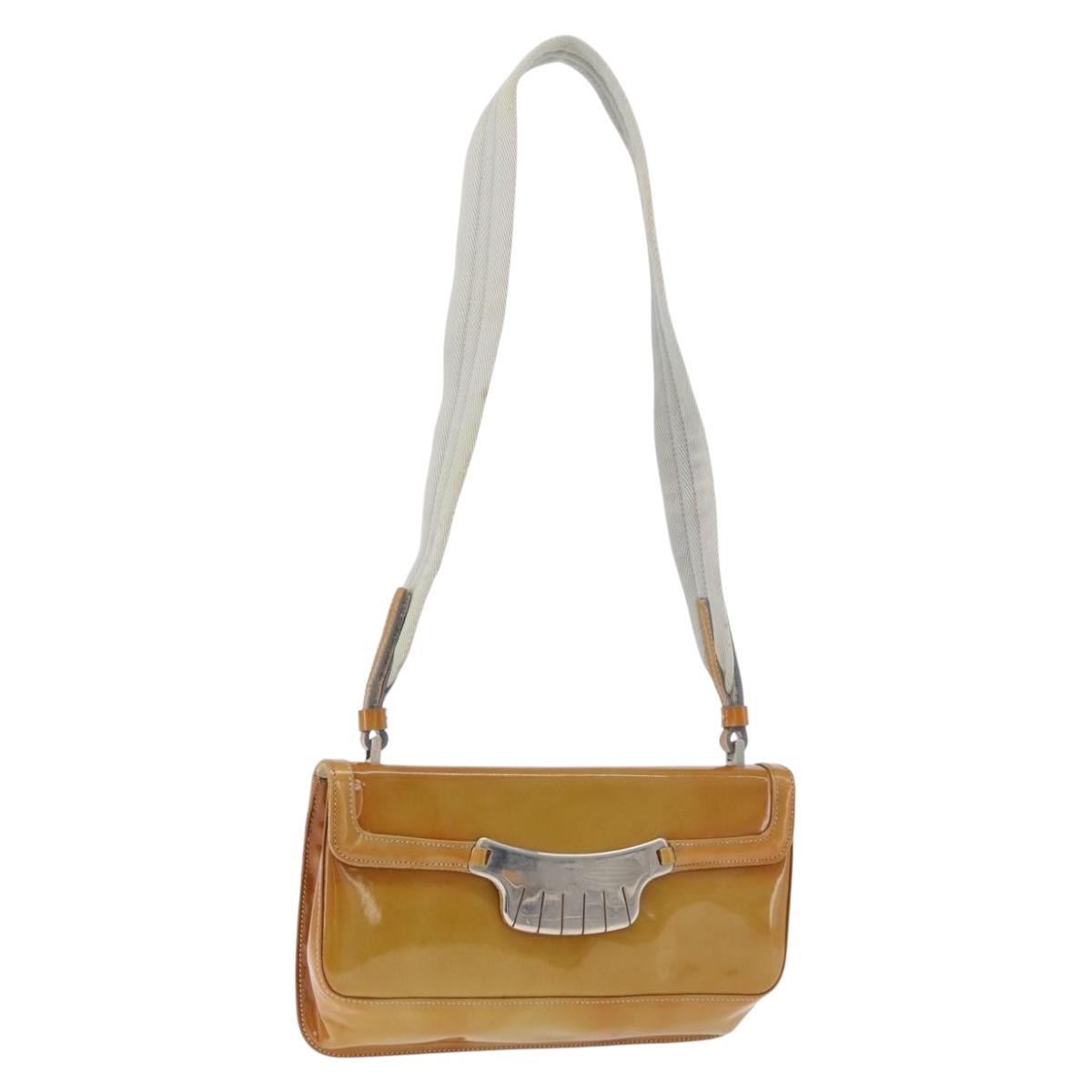 PRADA Shoulder Bag Patent leather Yellow Silver Auth 180190
