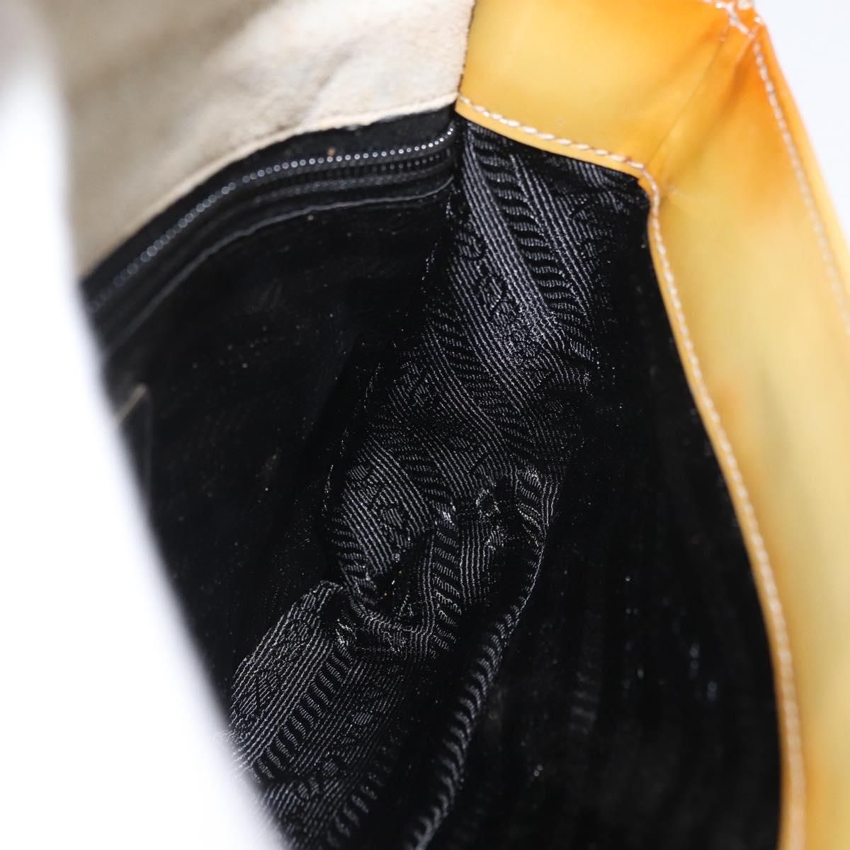 PRADA Shoulder Bag Patent leather Yellow Silver Auth 180190