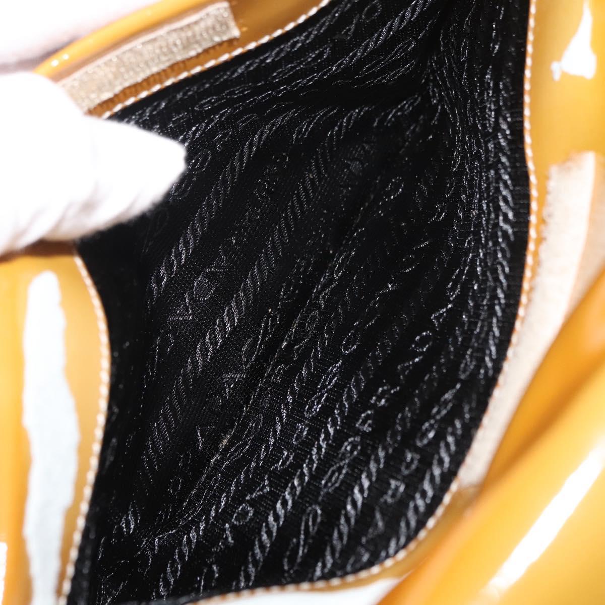 PRADA Shoulder Bag Patent leather Yellow Silver Auth 180190