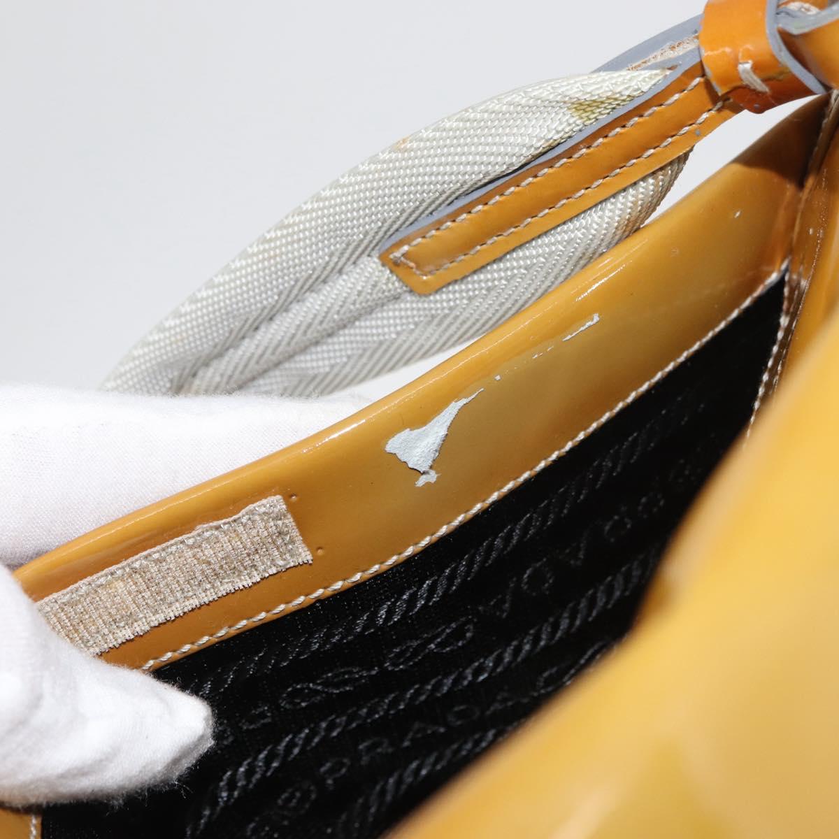 PRADA Shoulder Bag Patent leather Yellow Silver Auth 180190