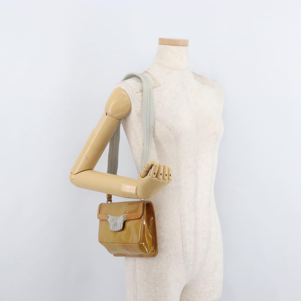 PRADA Shoulder Bag Patent leather Yellow Silver Auth 180190